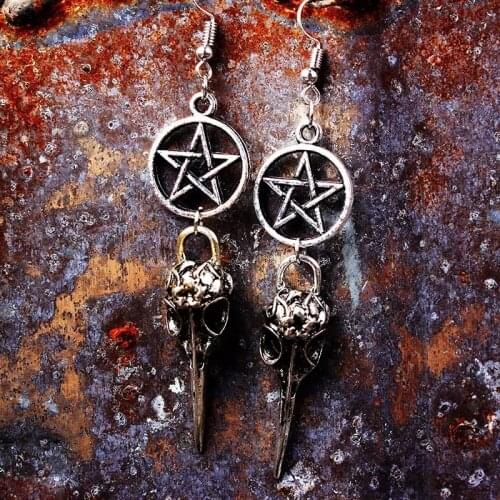 The New Bird Skull Earrings, Gothic Earrings, Pentagram, Crow Skull Earrings, Halloween Gift