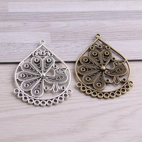 SWEET BELL 6pcs 40*55mm Two Color Zinc Alloy Necklace Charm Jewelry DIY Hollow Animal Peacock Connector Pendant Necklace