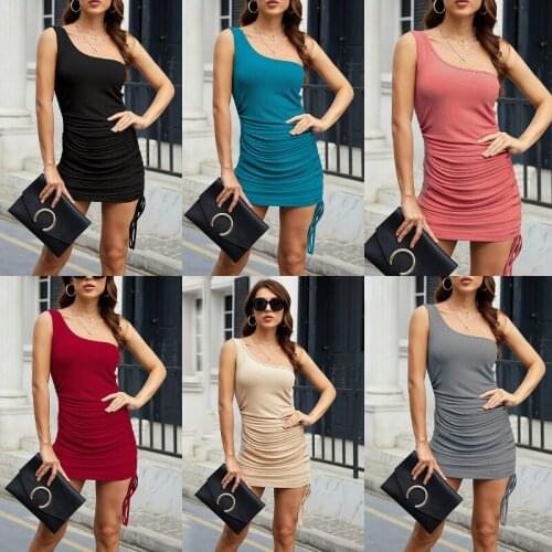 Za One Shoulder Sleeveless Dress Sexy Bandage Backless Casual Bodycon Dresses Party 2021 Summer Solid Irregular Mini Dress