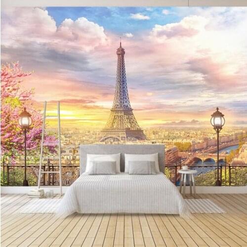 Custom Photo Wallpaper 3D Wall Mural Modern City Eiffel Tower Flowers Perspective Wall Paper HD Painting for Living Room
