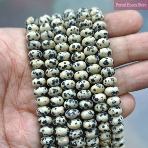 Natural Dalmation Jaspers Rondelle Stone Round Spacer Beads For Jewelry Making DIY Bracelets Charms Accessories 15'' 6/8/10mm