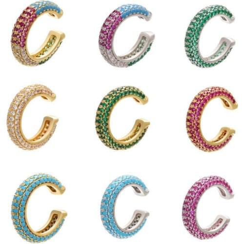 1piece Colorful Neon Zircon Ear Cuff C Shaped For Women, Gold Plated Ear Clips No Pierced Women Earrings Jewelry