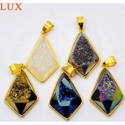 Rhombus shape Agates Druzy Geode pendant gold-plating drusy stone charms drusy jewelry High Quality pendant