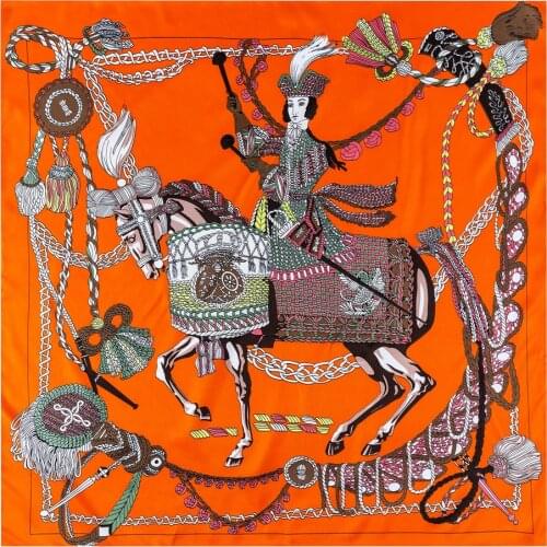 Manual Hand Rolled Twill Silk Scarf Women Timpani Print Square Scarves Echarpes Curled Foulards Femme Wrap Bandana Hijab 90CM