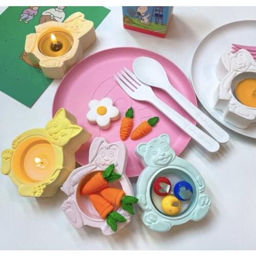 Cute Cat Plaster Molds Cartoon Rabbit Aromatherapy Candle Holder Mold ins Cute Bear Flower Pot Candle Holder Silicone Molds
