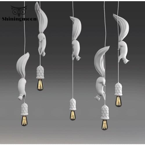 Modern Creative Resin Squirrel LED Pendant Light Nordic Design Childrens Room Dinning Room Pendant Lamp Home Deco Light Fixture