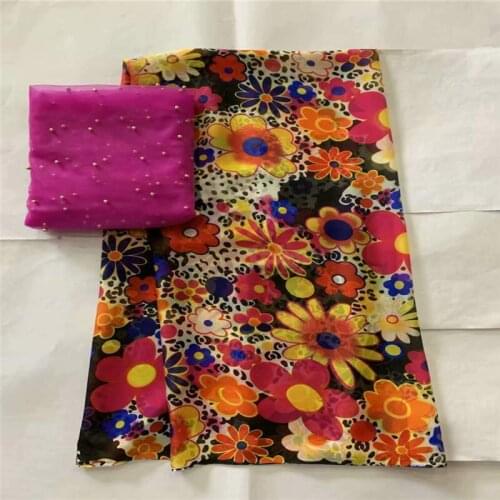 High quality african soft silk fabric with swiss voile lace tissu for ladies printed silk chiffon fabric 5+2 yards/set! LXF61619