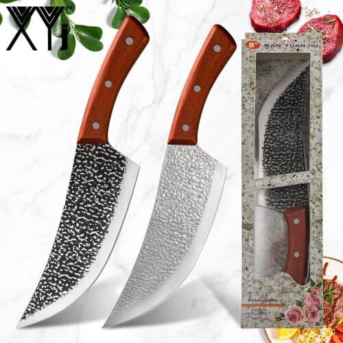 XYj Handmade Forged Buther Knife 8 inch High Carbon Steel Slaughter Meat Clever Knife Survival Camping Outdoor Hunting Tools