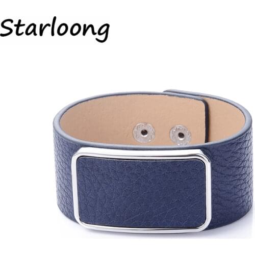 New trendy fashion alloy Pattern square shape multicolor PU leather cord magnetic clasp wrap bracelets bangles women men