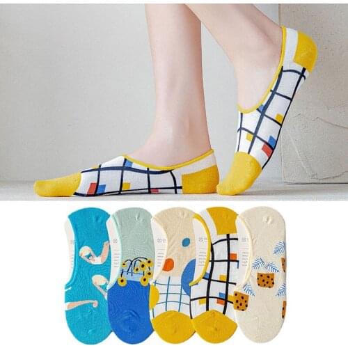 Spring Summer Women Fashion Cotton Invisible Short Heel Boat Socks Cute Cartoon Trend Floor Ankle Low Personalized Shallow Mouth