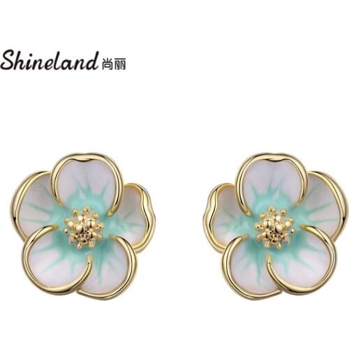 Shineland Cute Flower Stud Earrings For Women New Fashion Sweet Candy Color Vintage Brincos Jewelry boucle d'oreille Gift