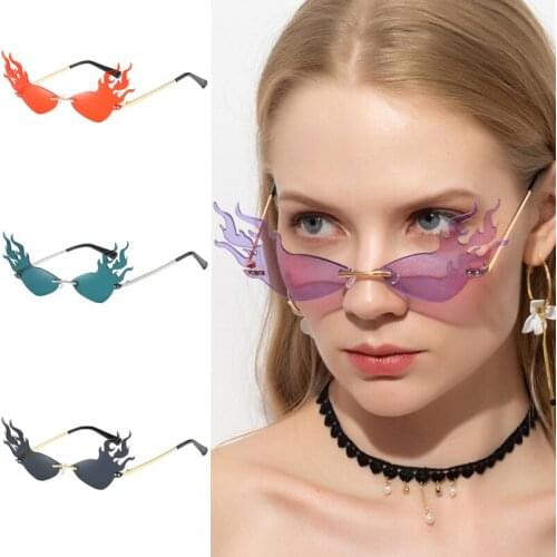 Sunglasses for Women Street Trendy Flame Glasses Personality Novelty Eyewear Metal Frame Color Lens Uv Protection Sunglass