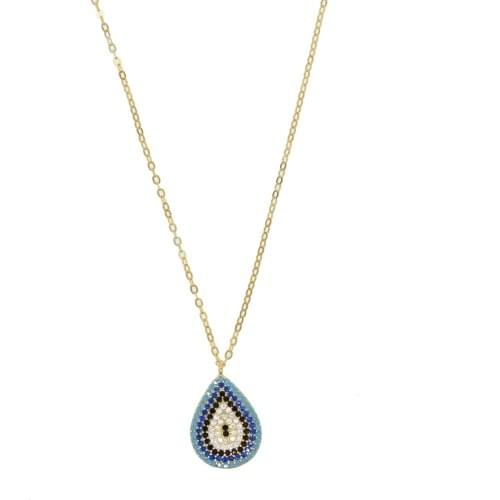 Colored cz tear drop pendant necklace 100% 925 sterling silver turkish evil eye design nano turquoises women necklaces