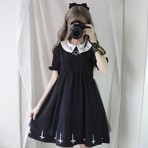 Summer Women Harajuku Cross Star Cosplay Female Dress Japanese Lolita Gothic Kawaii Style Tulle Vestidos Cute Girl Dresses