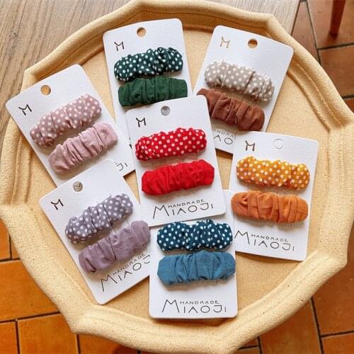 1 Pair Children Simple Cute Colorful Fold Fabric Dot Square BB Clip Headdress Fashion Sweet Girl Hairpins Hair Accessories