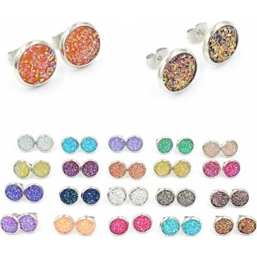 Hot 1Pair Stainless Steel Starry Sky Resin Rhinestone Stud Earrings Resin Stone Jewelry Earrings For Women