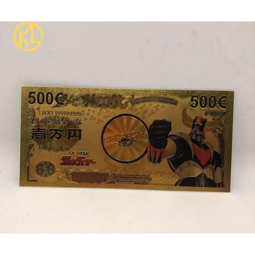 1pc Gold colored Banknote UFO Robot Grendizer Goldorak Anime 500 EUR Souvenir Banknotes Drop Shipping