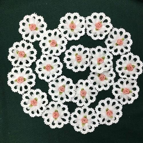 20pcs 3D Flower Floral Cotton Lace Ribbon Trim Fabric Embroidered Handmade Applique DIY Sewing Craft Wedding Dress Clothes