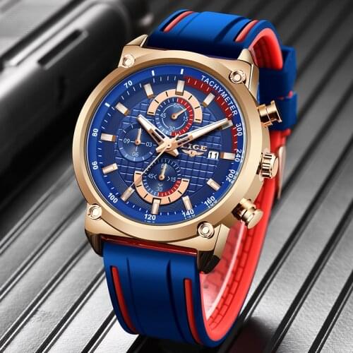 2019 LIGE Fashion Mens Watches Top Brand Luxury Big Dial Military Quartz Watch Silicagel Waterproof Sport Chronograph Watch Men