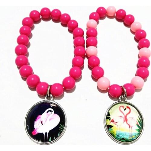 24pcs/lot Flamingo Unicorn Pink Rose Blue Beads glass bracelets Leather Cartoon hand chain girls Bangle wholesale