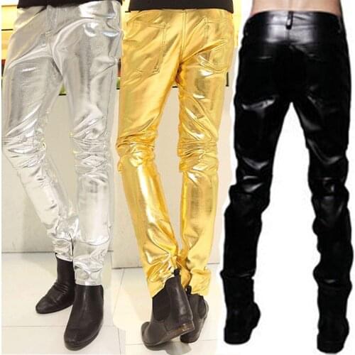 28-37 ! ! Mens Singer Bar Dj High Quality Male Ds Table Costume Pu Leather Pants Slim Dance Trousers Costumes Clothing
