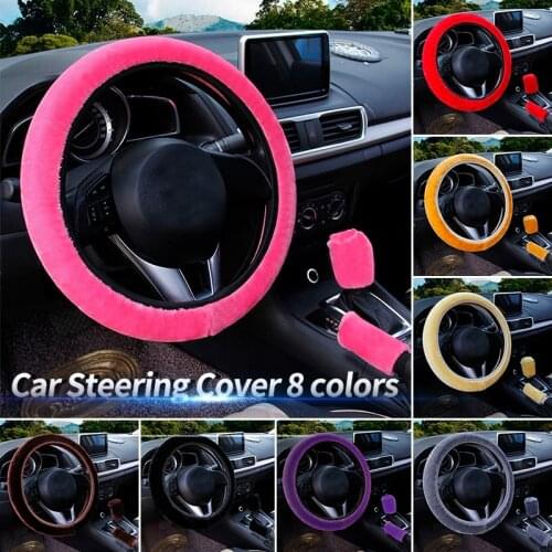 3pcs/set Winter Plush Car Steering Wheel Cover Handbrake Gear Shift Cover Universal Warm Steering-wheel Covers Car Accessories