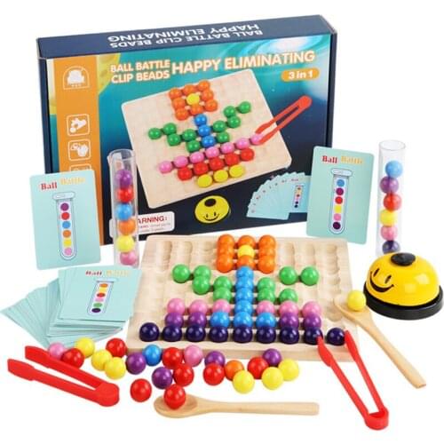 3 in 1 Montessori Sensory Toy For Children Test Tube Clip Bead Elimination Game Fine Motor Training Education Rainbow Wooden Toy