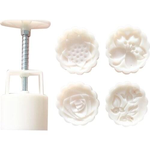 3D Thickened Plastic Material Moon Cake Mould Flowers Lotus Rose Shapes Cantonese Hand Pressure 75g for Baking Mooncakes