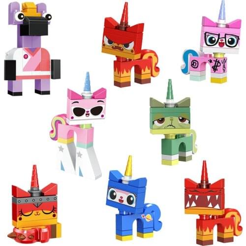 8Pcs Cartoon Movie Bricks Building Blocks Unikitty Super Angry Astro Queasy Biznis Unicorn Kitty Toys for Children Birthday Gift