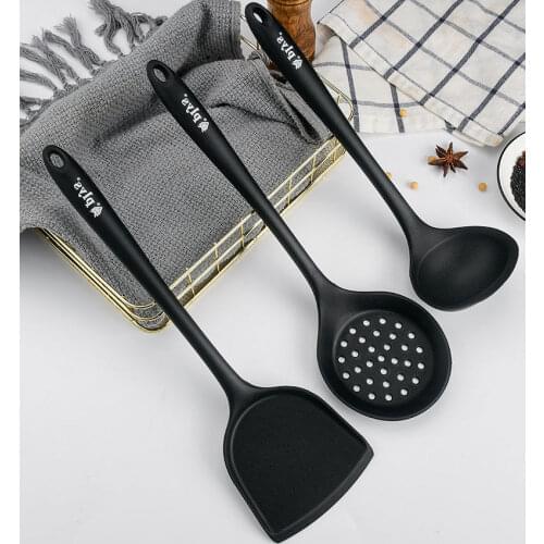 Non-Stick Special Black Silicone Spatula Slotted Spoon Soup Porridge SpoonCooking Shovel Spoon High Temperature Household Kitche