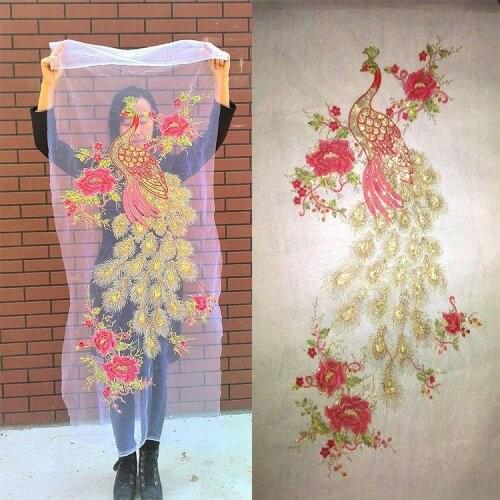 55*110cm large phoenix or peacock sequin embroidery applique patch as raw material for classic clothing & accessories DIY
