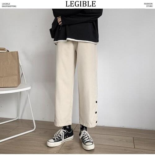 Wide Oversize Leg Pants Men Straight Casual Ankle-Length Pants Mens Chinese Style Male Harem Pant