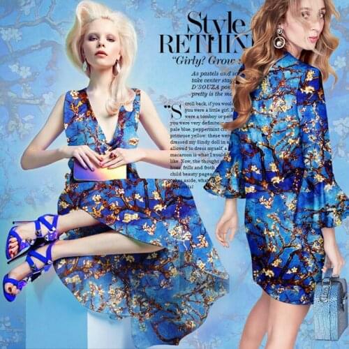 CNUM SP269 Pure Silk/The Blooming Apricot Flowers/Silk Fabric Elastic 93% Silk 7% Spandex/Width 1.29yd Thickness 19mm