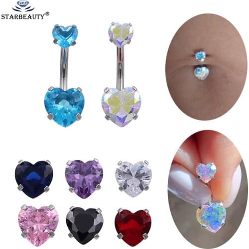 Double Heart Crystal Navel Piercing Belly Nombril Belly Button Rings Belly Bar Navel Piercing Jewelry Hot Summer Women Jewelry