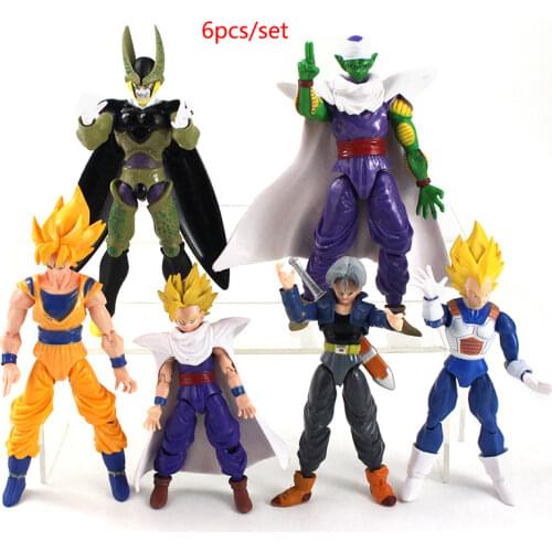 6 Pcs/set Dragon Ball SHF Goku Vegeta Trunks Action Figure Gohan Movable Joints and Face-changing Hands Anime Model Figurine Toy