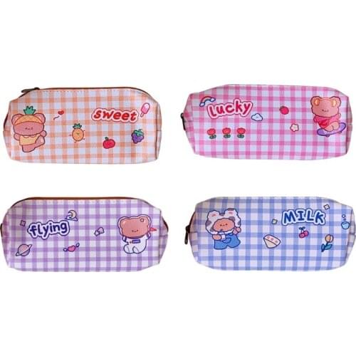 Kawaii Bear PU Leather Pencil Bag Large Capacity Pen Bag Zipper Pouch Cosmetic Makeup Bags School Stationery Student Gifts