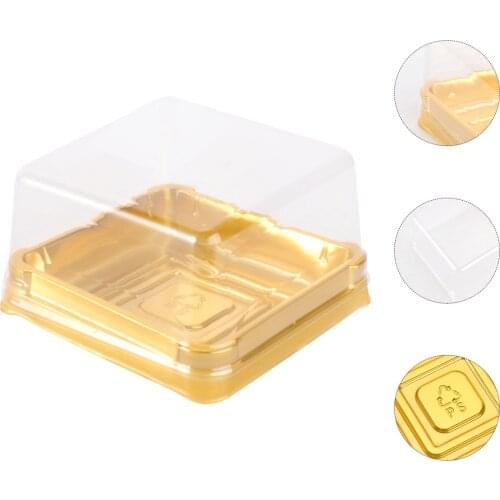 50pcs Square Moon Cake Boxes Egg-Yolk Puff Container Golden Packing Box (Small)
