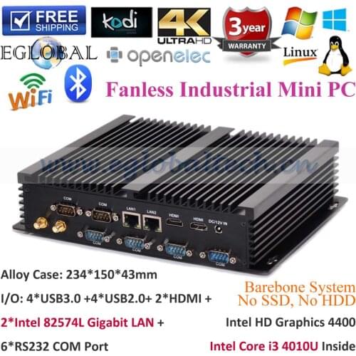 Eglobal Mini Computer Fanless Mini PC Windows 10 Core i5 4200U Core I3 4010U Dual LAN 6*RS232 Industrial PC Mini Computador