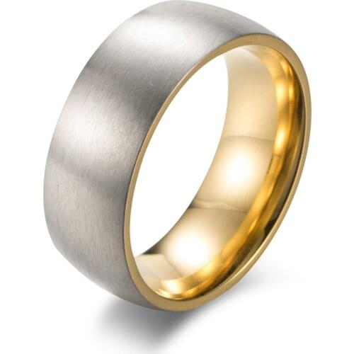 Special Rings for Men 8mm Black gold blue inside Titanium Steel Anniversary Rings Brushed Dome Party Jewelry