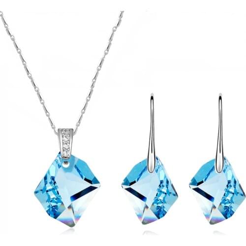 High Quality Wedding Jewelry Sets Crystal from Swarovski Geometric Pendant Necklace Drop Earrings For Women 2018 Christmas Gifts