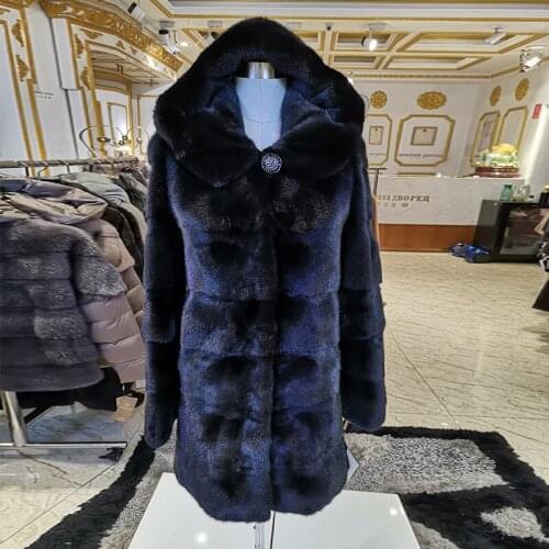 2020 winter new mink fur coat imported real mink fur coat medium long section real mink fur coat woman hooded fur coat 5266