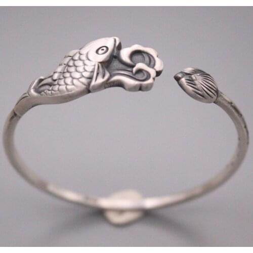 New Pure 999 Fine Silver Bracelet Width 16mm Leaping Fish Cuff Bangle 58-62mm Adjustable About 22g