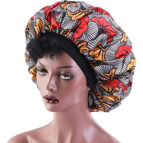 Extra Large Satin Bonnet for Women African Pattern Print Day Night Sleep Cap Ladies Hairstyling Head Wrap Wear Turban Chemo Hat