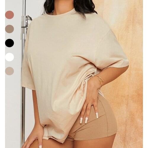 Solid T Shirt Women Clothing Summer Short Sleeve Fashion Tee Shirt Basic Tops Female Casual Loose Tshirt Oversized T-shirt