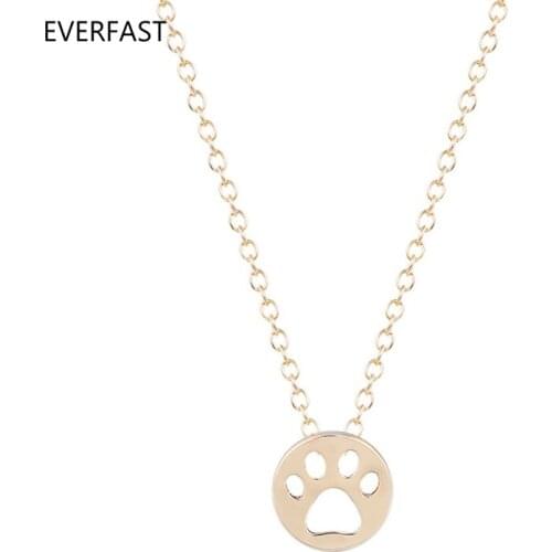 Everfast 1pc Cute Dog Paw Print Pendant Necklace Geomtric Round Cat Paw Pug Love Sisters Girls Kids Family Gift