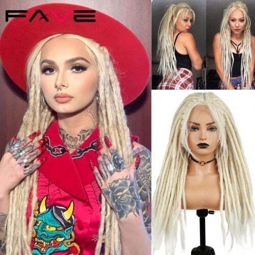 Fave Lace Front Hand Knit Parting Felts Dreadlock 613 Blonde Black High Temperature 33*28 Synthetic Crochet Braid Wig For Women