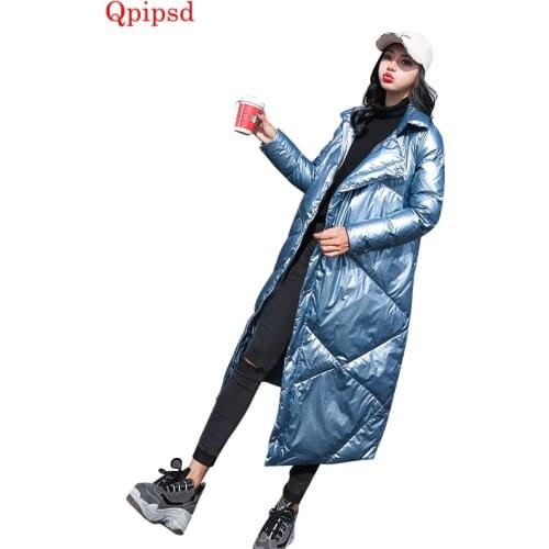 2021 Winter Long Glossy White Duck Down Parka Jackets Womens Temperament Slim Down Coats Female Warm White Down Parkas Overcoat