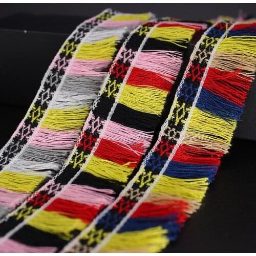 2yards embroidery ethnic jacquard webbing woven tape tassel fringe lace trim ribbon 3cm tribal boho DIY sew accessory native