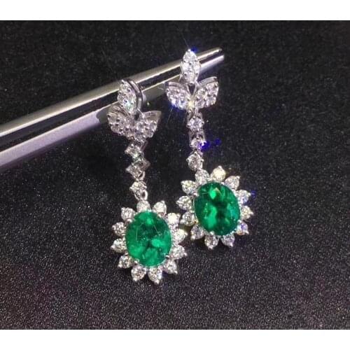 Attractive green emerald gemstone stud earrings women silver jewelry real natural gem 925 sterling silver girl date party gift
