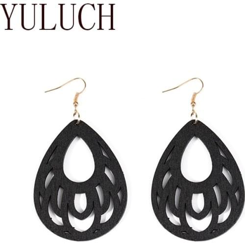 YULUCH Natural wood earrings woman water drop pendant jewelry simple art hollow OUT accessories girls party earring Girl woman